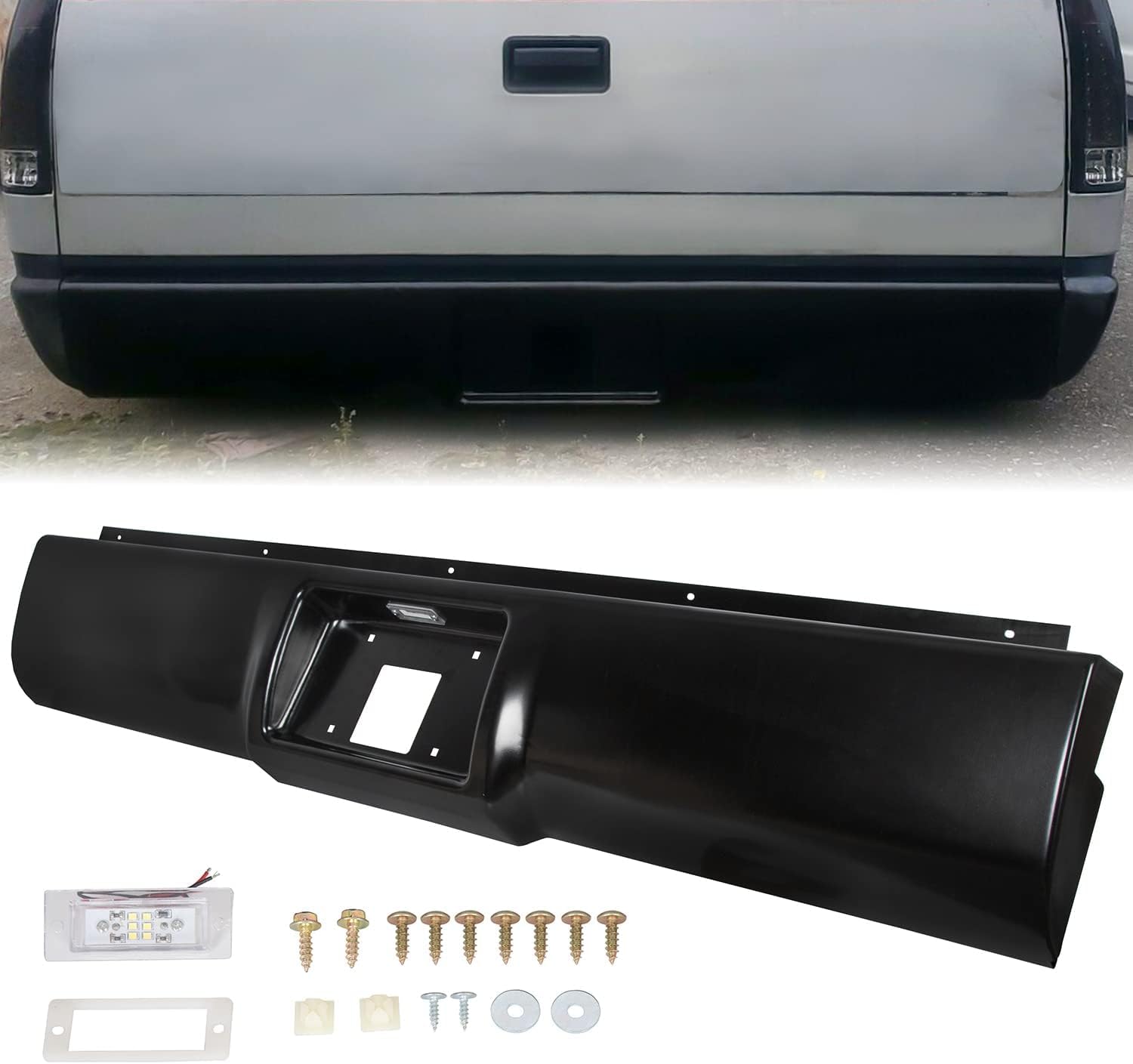 Rear Roll Pan Bumper Steel W/Light & Box Compatible With 1988 1989 1990 1991 1992 1993 1994 1995 1996 1997 1998 Chevy C1500 C2500 C3500 K1500 K2500 K3500 LYAM-404S