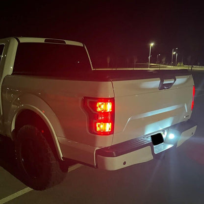 KUAFU Rear Tail Light with Bulbs Compatible with 2018-2020 Ford F-150 Replacement for JL3Z-13405-H JL3Z-13404-H FO2800265 FO2801265 Pair Taillights Red Lens Chrome Housing
