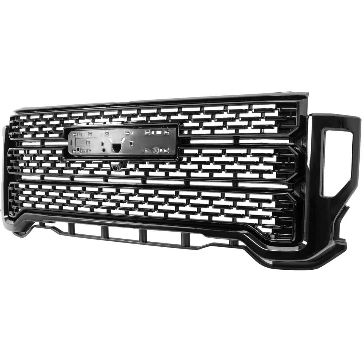 ALMULOO Grill Compatible with 2020-2023 GMC Sierra 2500HD 3500HD Denali w/Camera Hole Front Bumper Grille Plastic (ABS) Gloss Black Replacement for 84656390