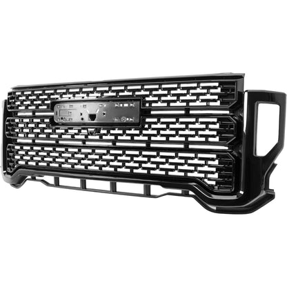 ALMULOO Grill Compatible with 2020-2023 GMC Sierra 2500HD 3500HD Denali w/Camera Hole Front Bumper Grille Plastic (ABS) Gloss Black Replacement for 84656390