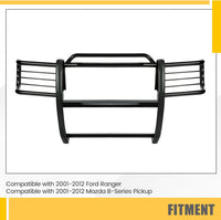Load image into Gallery viewer, KUAFU Brush Guard Compatible with 2001-2012 Ford Ranger Mazda B-Series Pickup With Skid Plate Bull Bar Front Bumper Grill Grille Guard Protector Brush Push Bar Steel Black Power Coated LYAM-778
