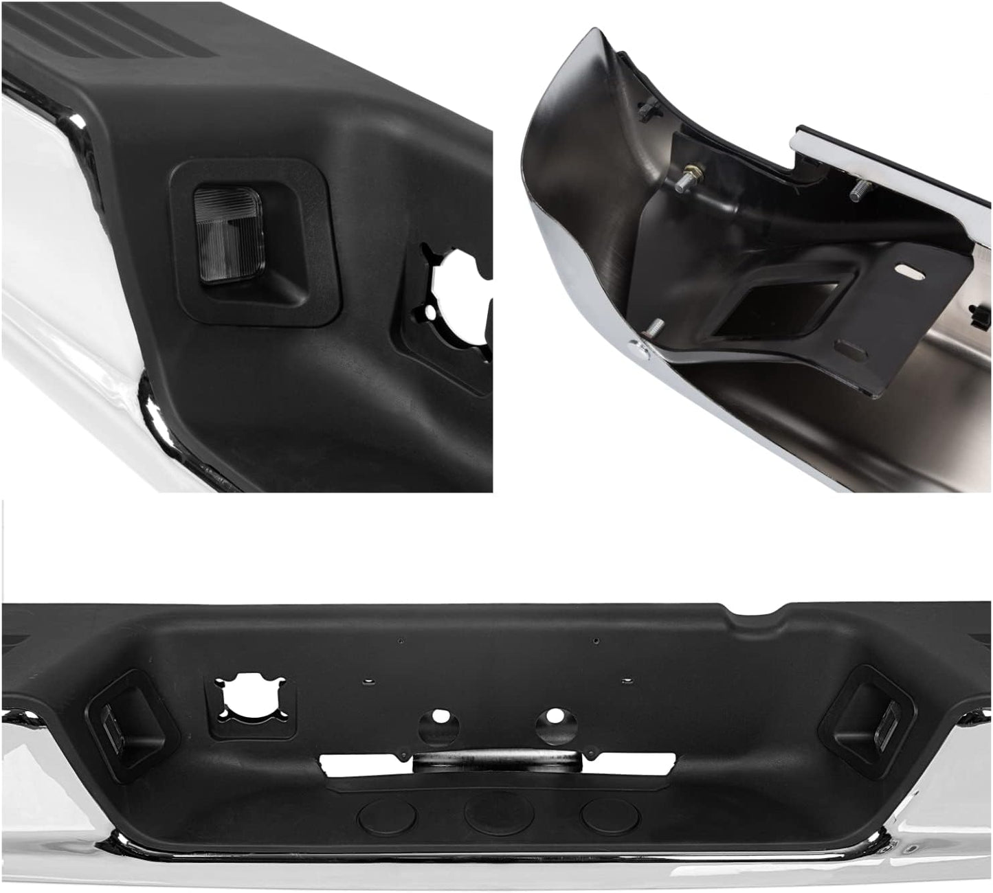 Rear Step Bumper Assembly Compatible With 2002-2008 Dodge Ram 1500 2003-2009 Ram 2500 3500 Replace for CH1103111 CH1103108 W/Top Pads & & license Plate lamp Chrome LYAM-363S