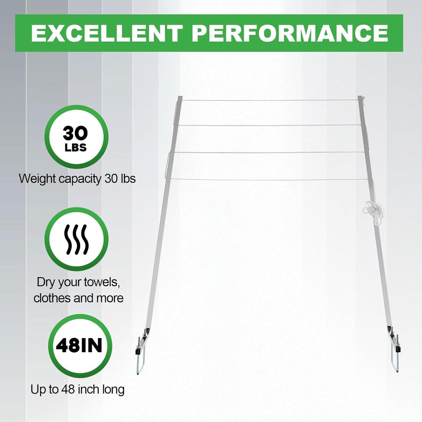 RV Clothes Drying Rack Bumper-Mounted Clothesline Compatible with 4inches Square RV Bumpers Versatile Clothes Line Aluminum Powder Coated Silvery LYOM-106