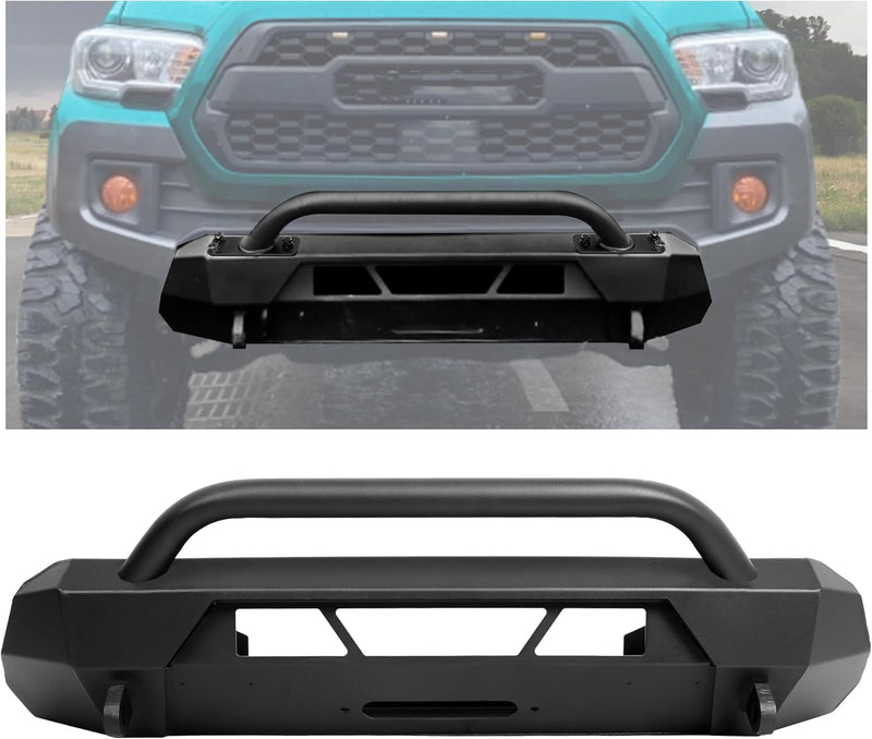 KUAFU Front Winch Bumper Compatible with 2016-2023 Toyota Tacoma Guard Bull Bar W/Winch Mount 4x4 Front Bumper Split Type Brush GuardFront Bumper Grill Grille Guard Protector Brush Push Bar Steel LYAM-030