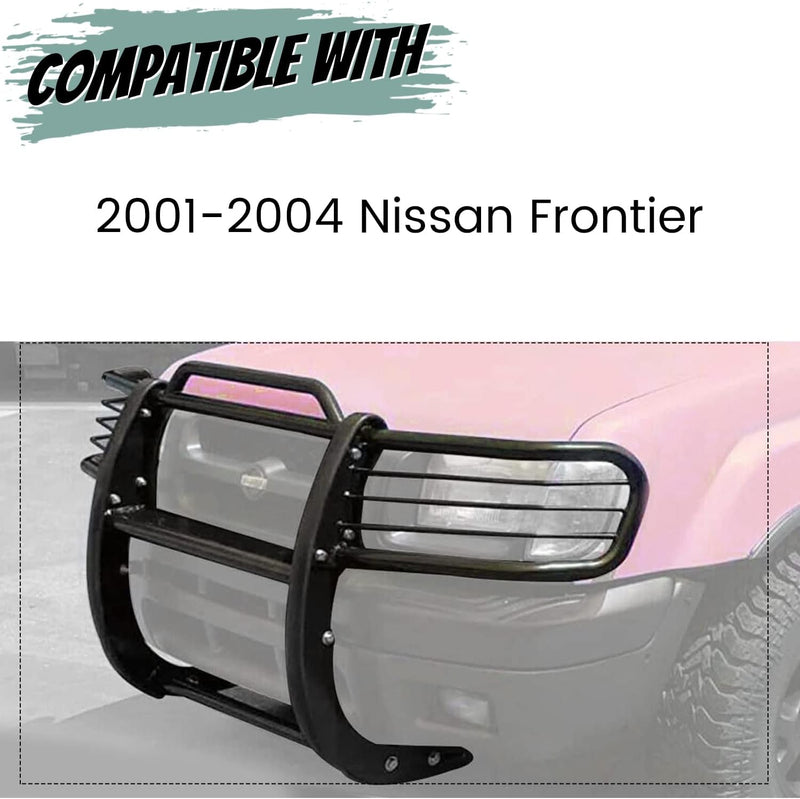 HECASA Front Bumper Protector Brush Grille Guard Compatible with Nissan 2001-2004 Frontier Powder Coated Black Steel LYAM-188S