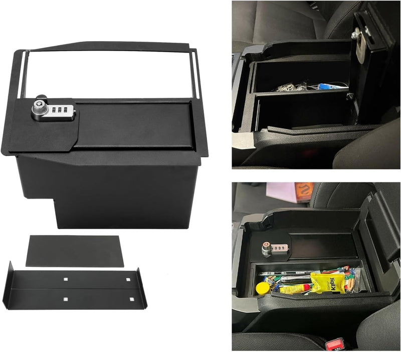 HECASA Center Console Safe Storage Box Compatible with 2015-2022 Ford F150 Raptors F250 F350 Super Duty Powder Coated Steel LYAM-123S