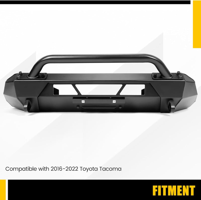 KUAFU Front Winch Bumper Compatible with 2016-2023 Toyota Tacoma Guard Bull Bar W/Winch Mount 4x4 Front Bumper Split Type Brush GuardFront Bumper Grill Grille Guard Protector Brush Push Bar Steel LYAM-030