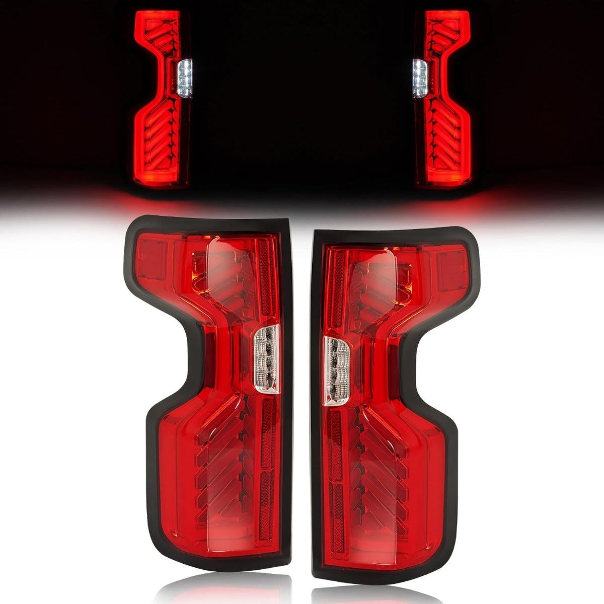HECASA Pair Tail Lights Compatible with 2019-2023 Chevy Chevrolet Silverado 1500 2500HD 3500HD Full LED Rear Taillight Brake Lamp DRL Red Lens Chrome Housing Replacement for GM2800311 GM2801311