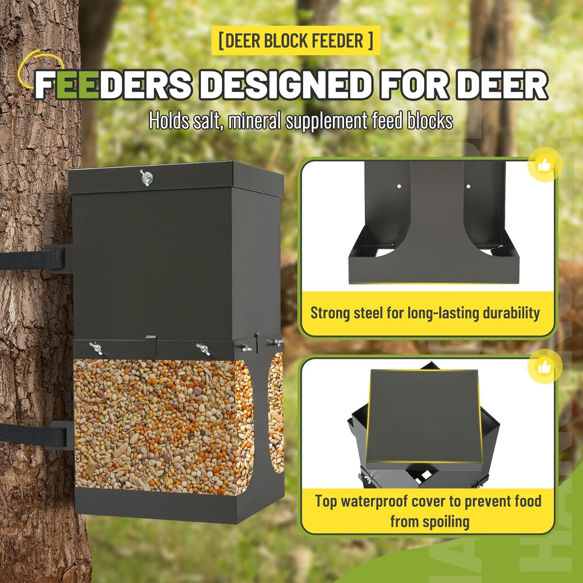Kojem Steel Deer Block Feeder Hanging Holds Salt Mineral Supplement Feed