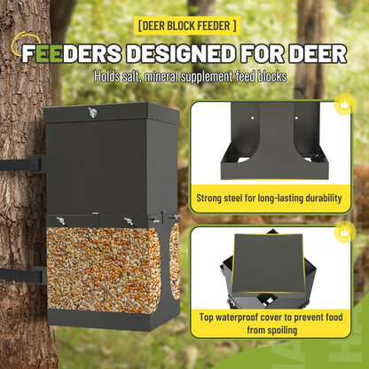 Kojem Steel Deer Block Feeder Hanging Holds Salt Mineral Supplement Feed