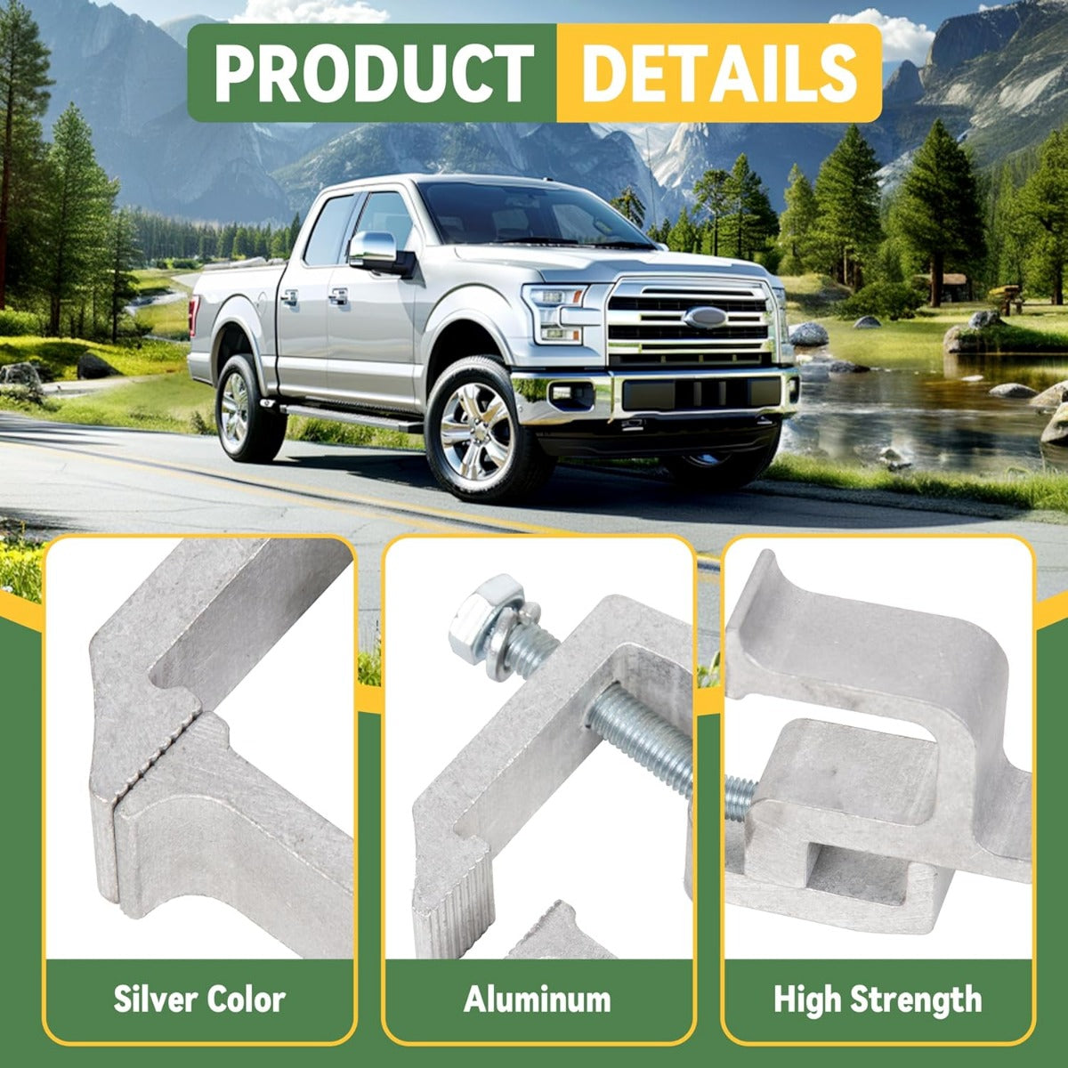 Truck Cap Mounting Clamps Compatible with Chevrolet Chevy Ford Dodge Ram Sierra Dakota Ram 1500 2500 3500 F150 F250 for Mounting Caps Camper Shell Topper Canopy Heavy Duty Aluminum (4Pcs-Silver) LYOM-055-1