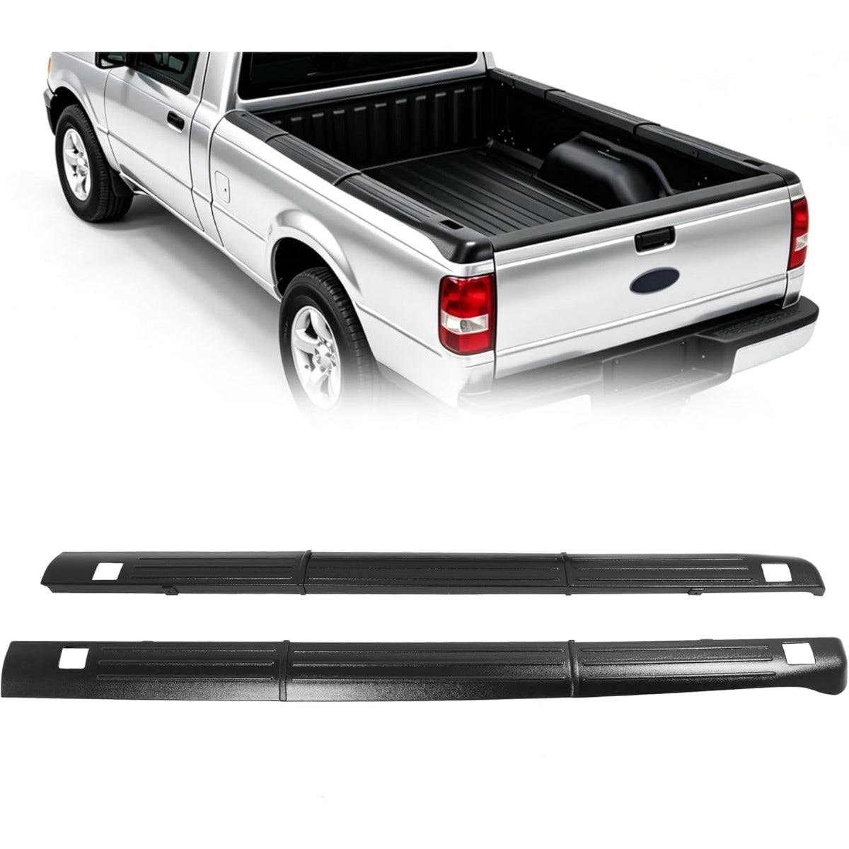 ALMULOO 6Ft Truck Bed Side Rail Cover Compatible with 1993-2011 Ford Ranger Styleside 1994-2009 Mazda B-Series Plastic Black Textured Rail Caps Protector Molding