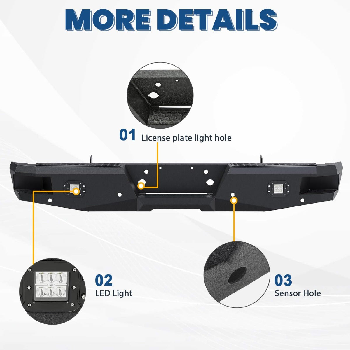 ECOTRIC Offroad Rear Bumper Compatible with 1999-2016 Ford F250 F350 Super Duty, W/2 18W LED Lights Powder Coated Heavy Duty Steel Black