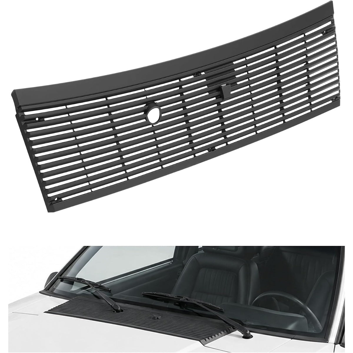 HECASA Front Windshield Wiper Cowl Panel Cover Compatible with 1983-1993 Ford Mustang Cobra Window Wiper Panel Cover Vent Grille Replacement for FO1271100 E3ZZ6102228A Black Plastic