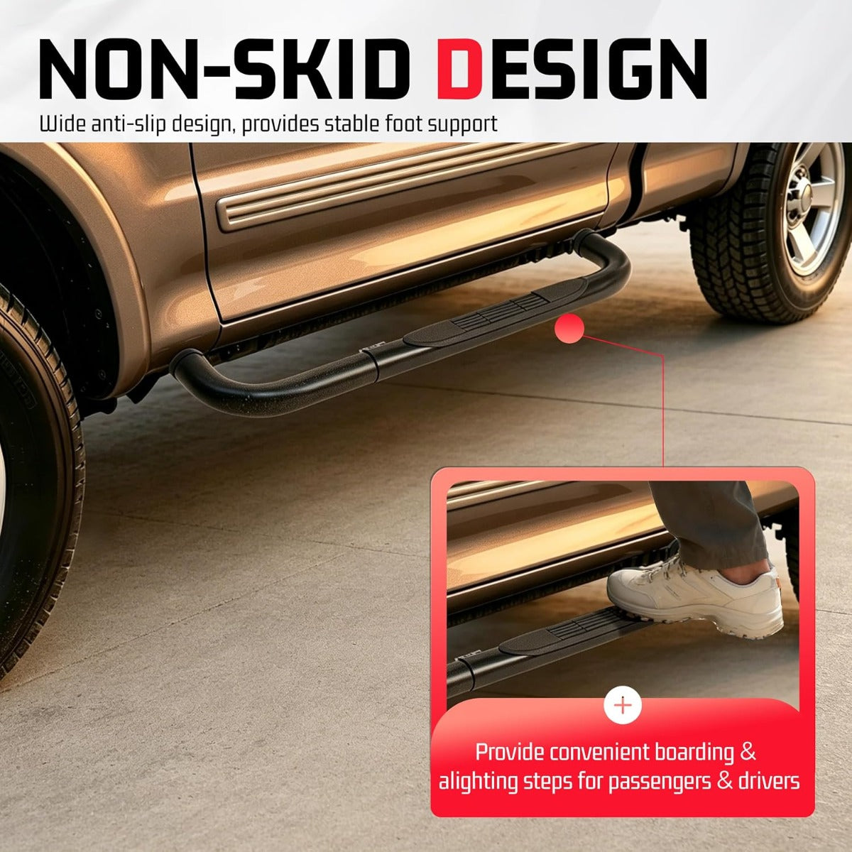 Side Steps Compatible with 1997-2003 Ford F-150/F-250 LD Regular Cab (Include 2004 Heritage) Running Boards Step Bars Steel+Plastic Powder Coated Black