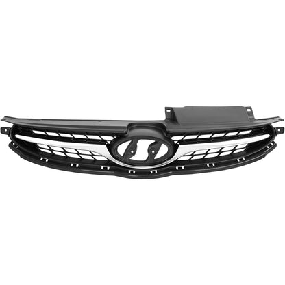Front Upper Grille Compatible with 2011-2013 Hyundai Elantra Sedan 86350-3X000 Bumper Radiator Hood Grill Assembly Chrome Black+Silvery