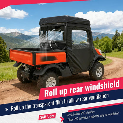 UTV Soft Door+Soft Top+Clear Rear Window W/Zipper Compatible with 2014-2023 Kubota RTV X1120D/ X900 Plastic