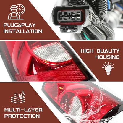 HECASA Tail Lights Compatible with 2003-2006 Chevy Silverado 1500 2500 3500 & 2007 Classic Body Rear Lamp Set w/Bulb and Harness Replacement for GM2800174 GM2801174 (Red/Clear Lens + Chrome Housing)