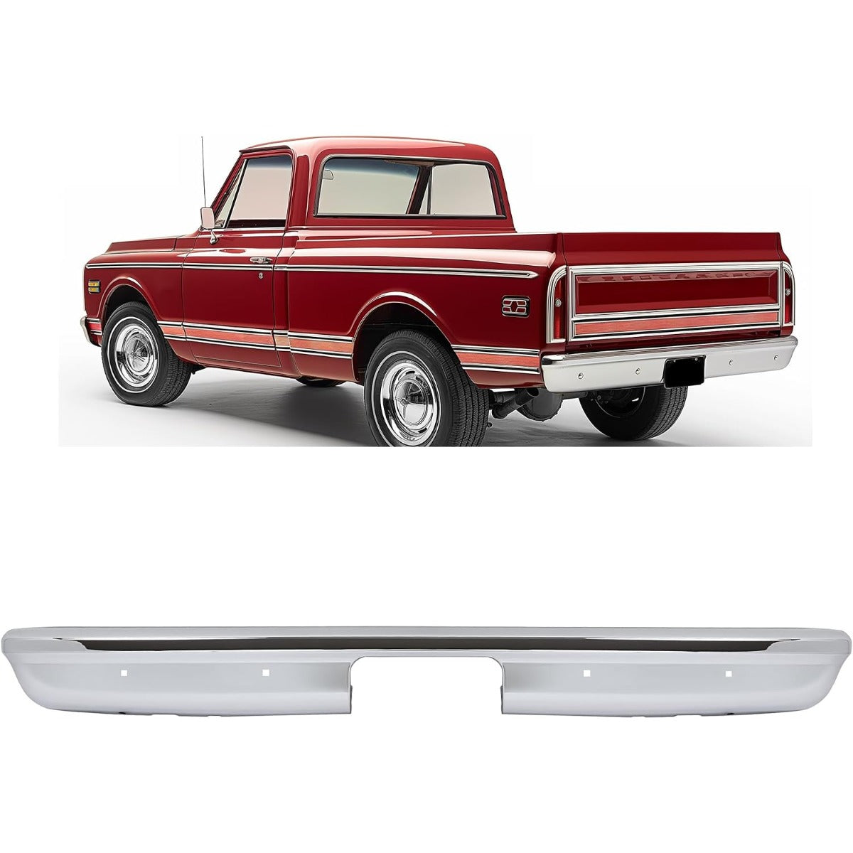 KUAFU Rear Bumper face bar Compatible with 1967-1972 Chevy Chevrolet C10/C20/C30/K10/K20/K30 & GMC C15/C25/C35/C1500/C2500/C3500/K15/K25/K35/K1500/K2500/K3500 Pickup Base Replace for 3885614 GM1102390