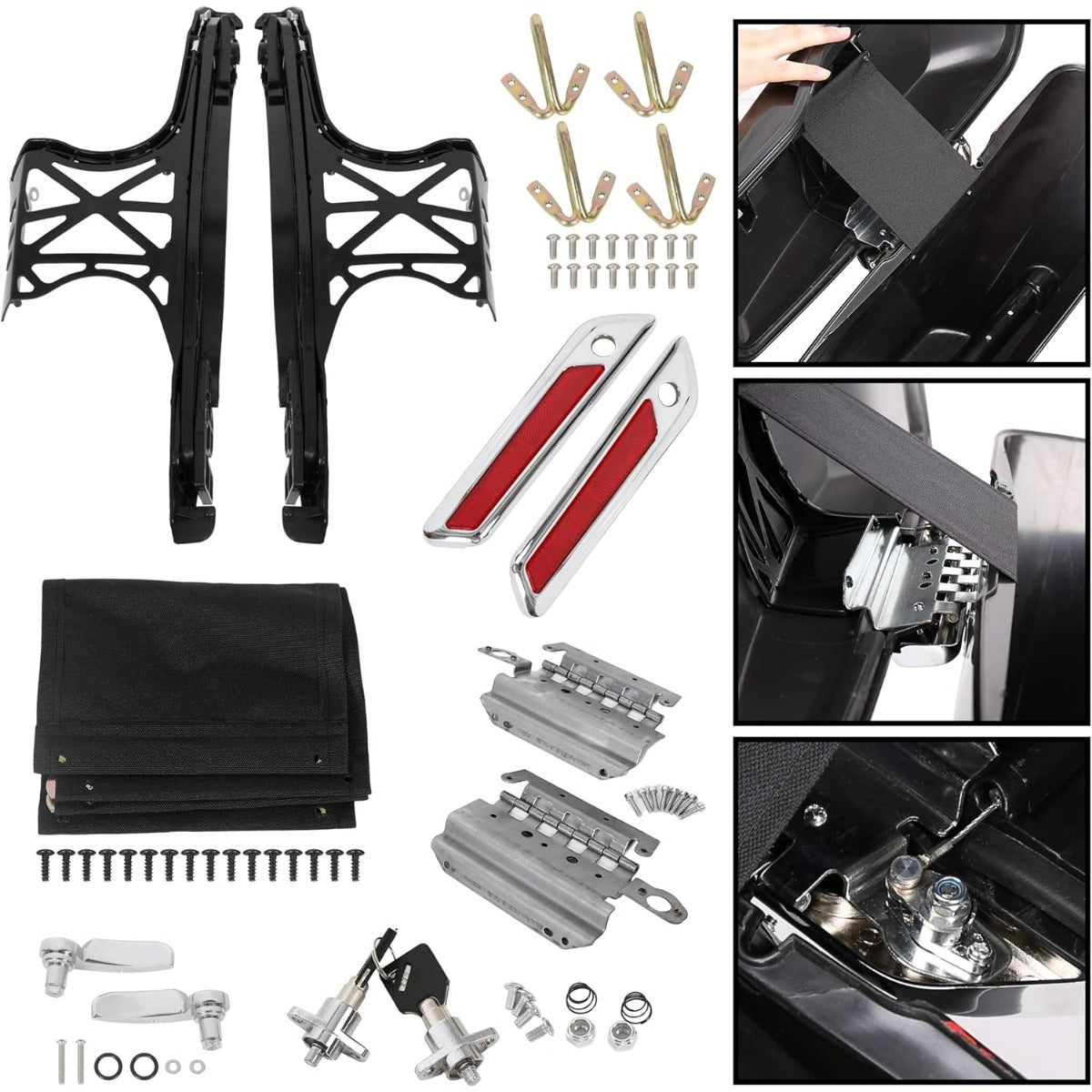 ECOTRIC Hard Saddlebag Hardware Latch Kit Compatible with 2014-2024 Harley Touring Road King Street Glide Electra Glide Ultra-Classic FLT FLHT Chrome Latch Covers Lever Reflectors Locks Lids