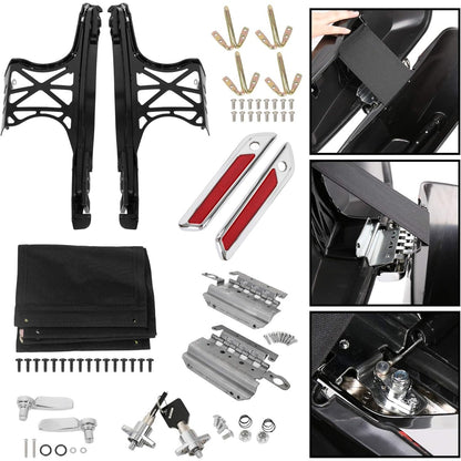 ECOTRIC Hard Saddlebag Hardware Latch Kit Compatible with 2014-2024 Harley Touring Road King Street Glide Electra Glide Ultra-Classic FLT FLHT Chrome Latch Covers Lever Reflectors Locks Lids