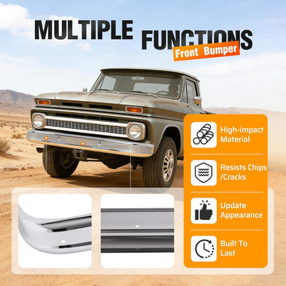ALMULOO Front Bumper Cover Compatible with 1963-1966 Chevy C10/C20/C30/K10/K20 GMC 1000/1500/2500 Replace for 0848012CA Bumper Face Bar Steel Chrome Silvery