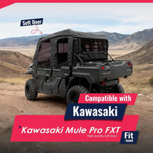 UTV Upper Half Soft Door+Soft Top+Rear Window W/Zipper Compatible with Kawasaki Mule Pro FXT Cab Enclosure Black+Tinted Plastic