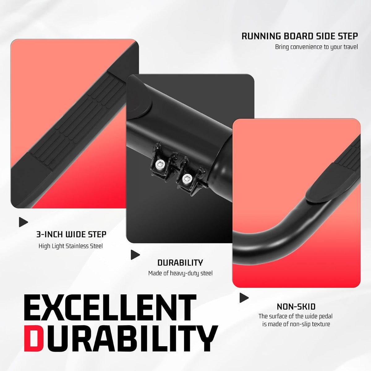 Side Steps Compatible with 1997-2003 Ford F-150/F-250 LD Regular Cab (Include 2004 Heritage) Running Boards Step Bars Steel+Plastic Powder Coated Black