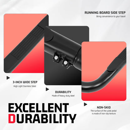 Side Steps Compatible with 1997-2003 Ford F-150/F-250 LD Regular Cab (Include 2004 Heritage) Running Boards Step Bars Steel+Plastic Powder Coated Black