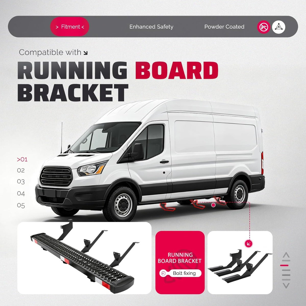 HECASA Running Board Bracket Compatible with 2015+ Transit 150 250 350