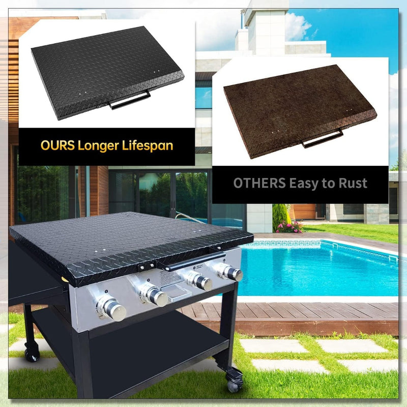 HECASA Black Outdoor 36” Griddle Grill Hard Cover Lid with Handle Waterproof Aluminum Compatible with Blackstone & More LYOM-018V-MB