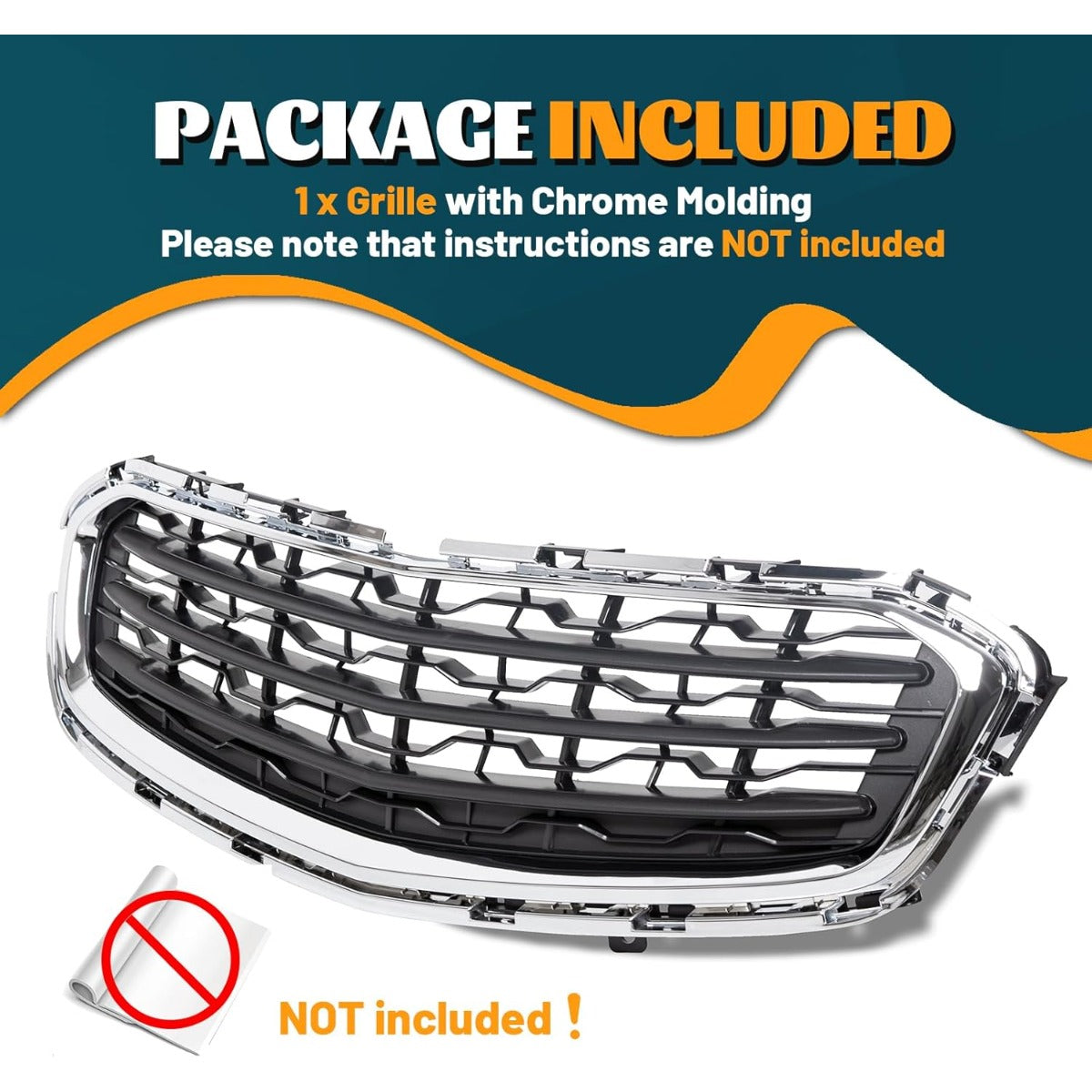 Bumper Center Grille Compatible with 2015 Chevy Cruze 2016 Chevrolet Cruze Limited Front Center Grill Replacement for GM1200728 95405770 Black with Chrome Molding
