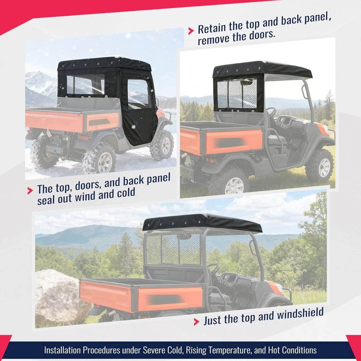 UTV Soft Door+Soft Top+Clear Rear Window W/Zipper Compatible with 2014-2023 Kubota RTV X1120D/ X900 Plastic