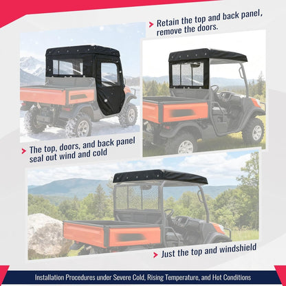 UTV Soft Door+Soft Top+Clear Rear Window W/Zipper Compatible with 2014-2023 Kubota RTV X1120D/ X900 Plastic