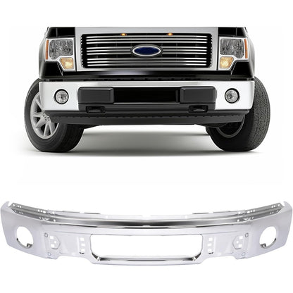Front Bumper Face Bar Compatible with 2009-2014 Ford F150 F-150 w/Fog Light Holes Replacement for FO1002411 9L3Z17757B Chrome Steel Silvery 3Pcs