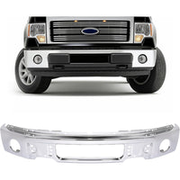 Load image into Gallery viewer, KUAFU Front Bumper Face Bar Compatible with 2009-2014 Ford F150 F-150 w/Fog Light Holes Replacement for FO1002411 9L3Z17757B Chrome Steel Silvery 3Pcs
