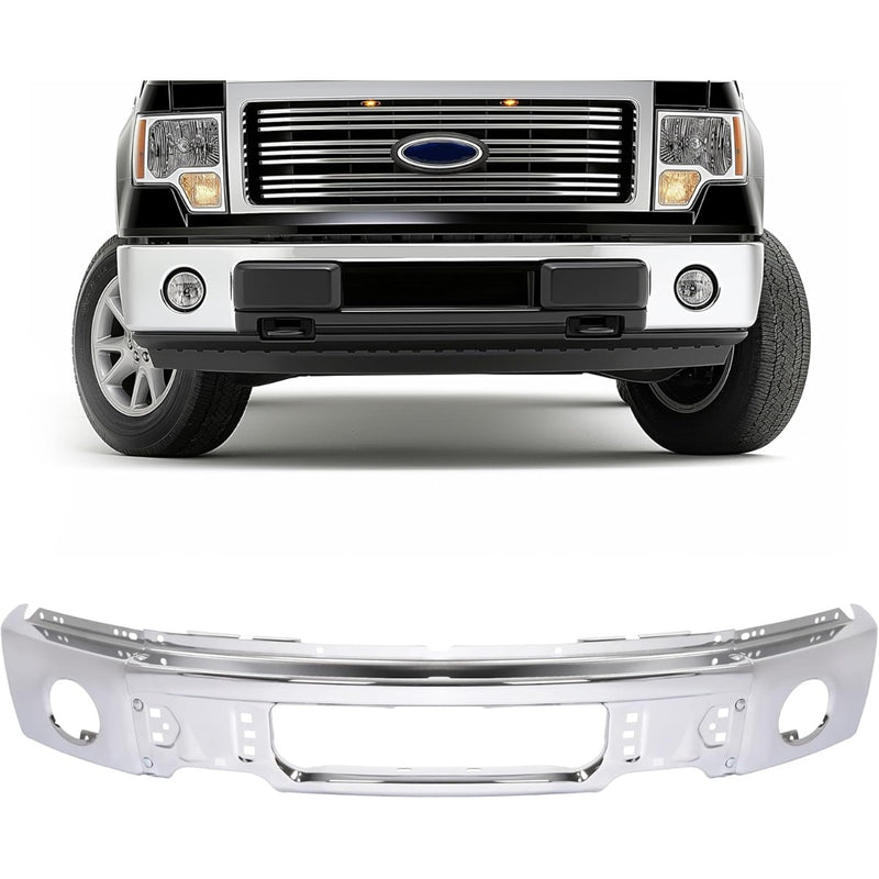 2009 - 2014 FORD F150 CHROME STEEL FRONT BUMPER FACE BAR without FOG LIGHT HOLES - PARE-CHOC 2009 - 2014 FORD F150 CHROME STEEL FRONT BUMPER FACE BAR without FOG LIGHT HOLES - PARE-CHOC