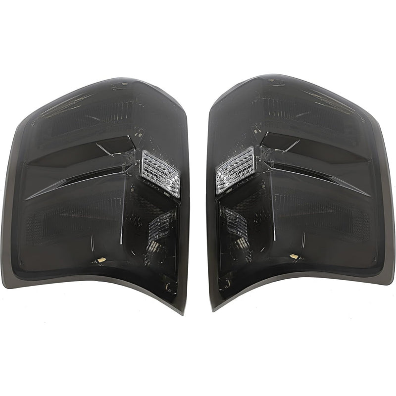 HECASA Tail Lights Compatible with 2014-2018 Chevy Chevrolet Silverado 1500/2500/3500 HD GMC Sierra 3500 HD Dually Model Replacement for GM2800261 Brake Lamps w/o Bulbs Smoke Lens Chrome Housing Pair LYPL-148S-2