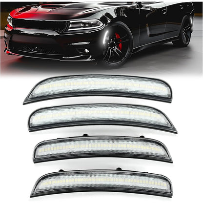 KUAFU  LED Side Marker Light Compatible with 2015-2024 Dodge Charger Clear Lens 4Pcs Front & Rear White Lights Replacement for 68214404AA 68214405AA 68214126AA 68214127AA