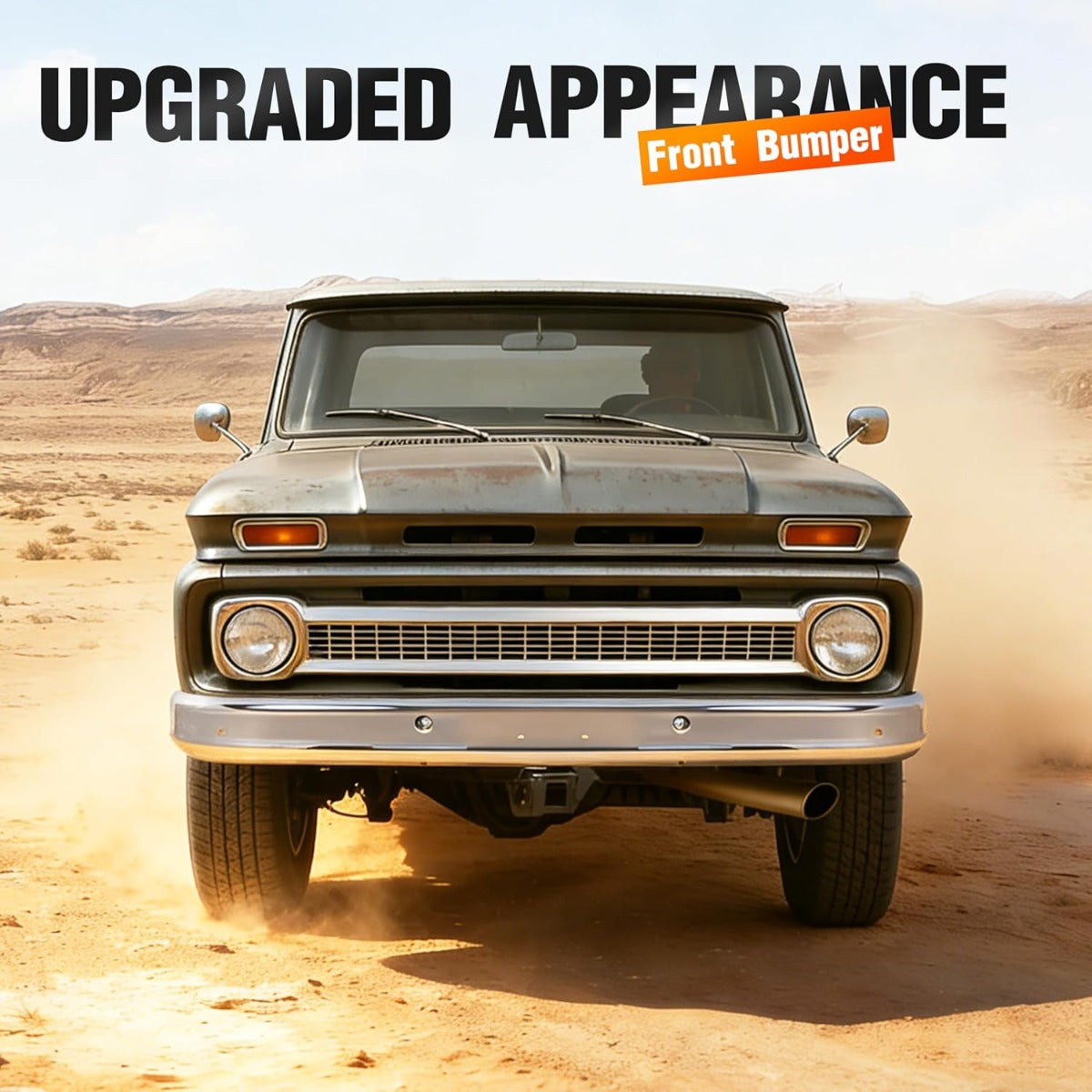 ALMULOO Front Bumper Cover Compatible with 1963-1966 Chevy C10/C20/C30/K10/K20 GMC 1000/1500/2500 Replace for 0848012CA Bumper Face Bar Steel Chrome Silvery
