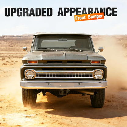 ALMULOO Front Bumper Cover Compatible with 1963-1966 Chevy C10/C20/C30/K10/K20 GMC 1000/1500/2500 Replace for 0848012CA Bumper Face Bar Steel Chrome Silvery