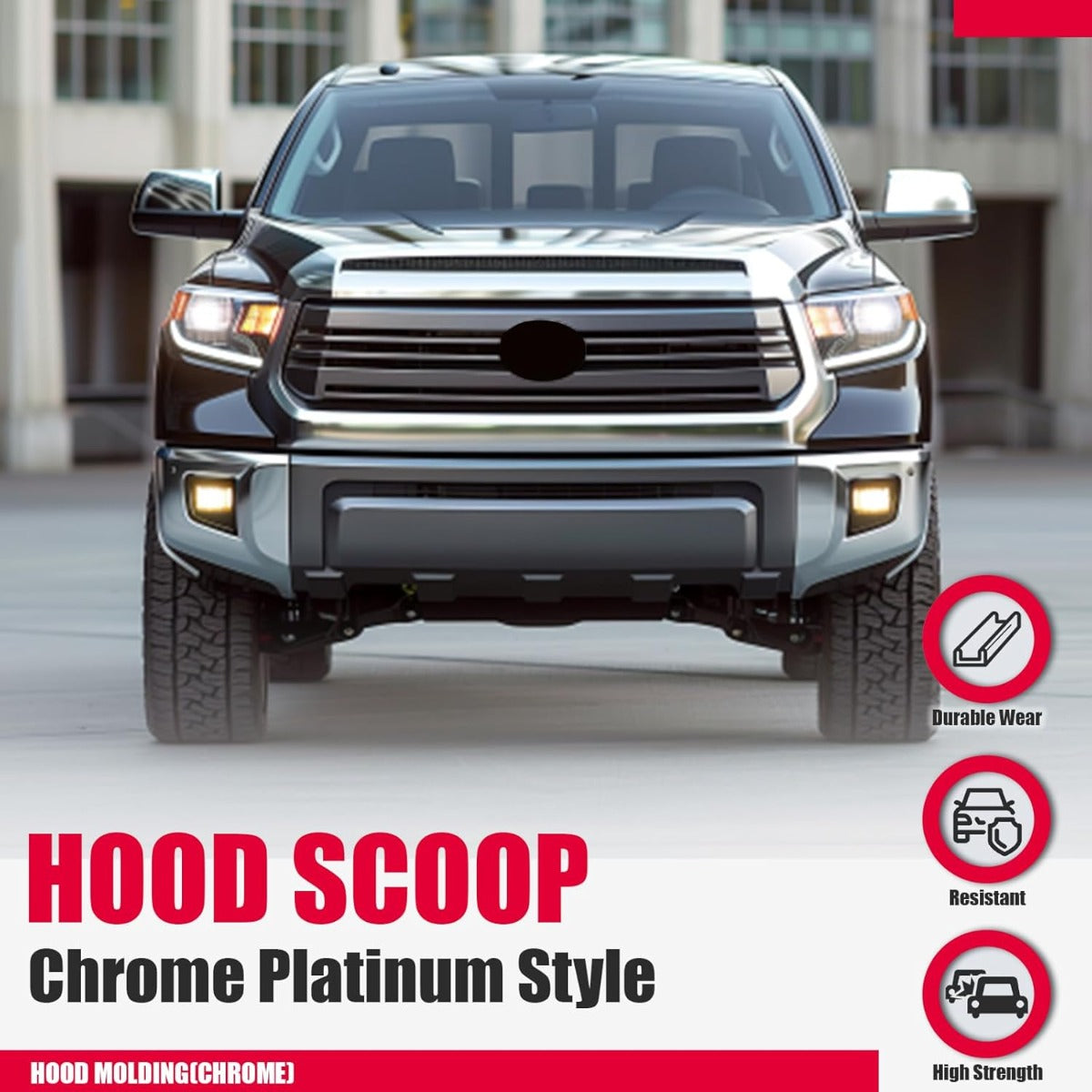 Hood Molding Compatible with 2014-2021 Toyota Tundra Hood Scoop Chrome Platinum  LYAP-075T-CStyle Silver Front Upper Grille Replacement for 761800C030 TO1231102 REPT133702