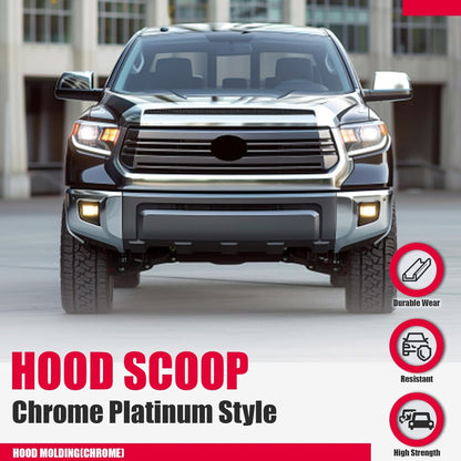 Hood Molding Compatible with 2014-2021 Toyota Tundra Hood Scoop Chrome Platinum  LYAP-075T-CStyle Silver Front Upper Grille Replacement for 761800C030 TO1231102 REPT133702