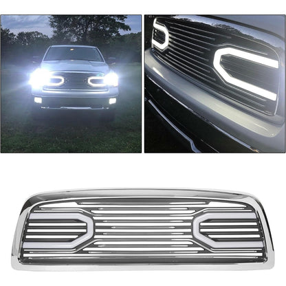 Front Bumper Grill Compatible with 2009-2012 Dodge Ram 1500 Hood Grille Replacement Shell (Black, W/Light)