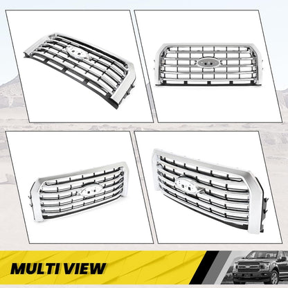 Front Bumper Grille Compatible with 2015-2017 Ford F-150 Replacement for FO1200582 FL3Z8200EA Grill Chrome Silvery