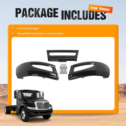 ALMULOO Front Bumper Heavy Duty Steel Compatible with 2002-2015 International 4200 4300 4400 Base 2008-2014 8600 TranStar Base 2013 Durastar Base Replacement for 3664017C3 Powder Coated Black