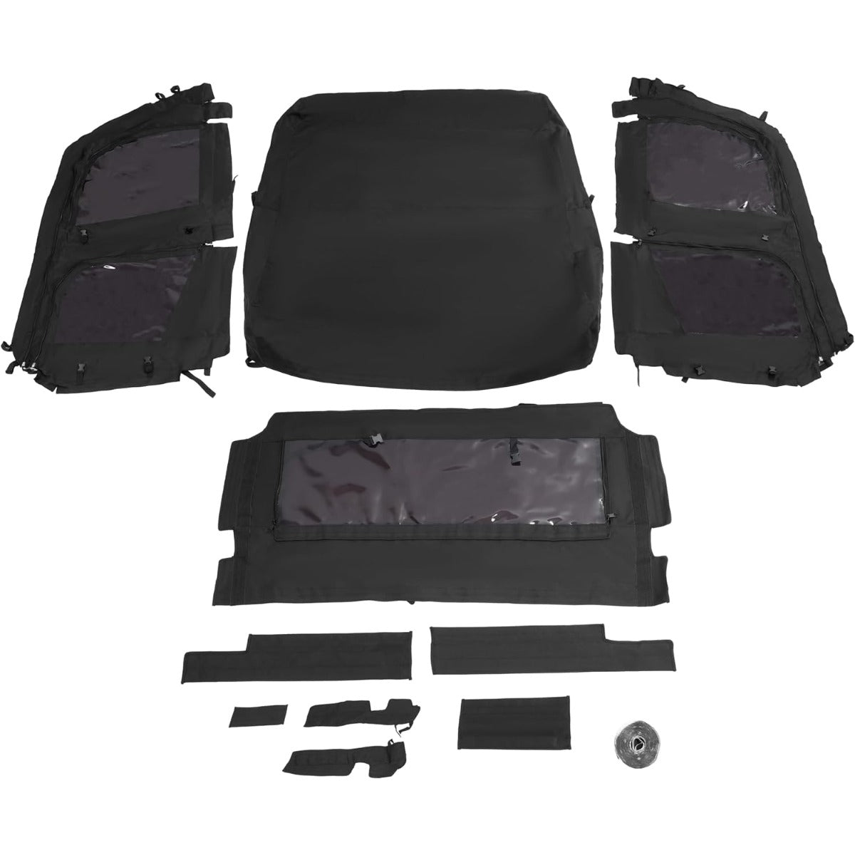 UTV Upper Half Soft Door+Soft Top+Rear Window W/Zipper Compatible with Kawasaki Mule Pro FXT Cab Enclosure Black+Tinted Plastic
