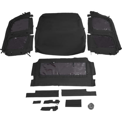 UTV Upper Half Soft Door+Soft Top+Rear Window W/Zipper Compatible with Kawasaki Mule Pro FXT Cab Enclosure Black+Tinted Plastic