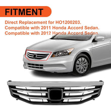 Chrome Front Bumper Grille Grill Compatible with 2011-2012 Honda Accord Sedan 4 Door Replacement for HO1200203 71121TA0A11 Upper Hood Grill