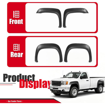 4Pcs Fender Flares Compatible with 2007-2013 GMC Sierra 1500 2500HD 3500HD 6'6" bed Front & Rear Wheel Cover Protector Plastic(PP) Textured Black